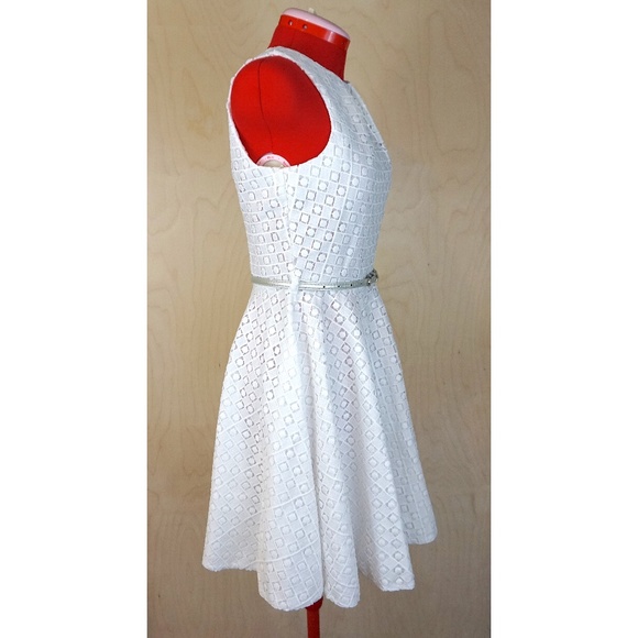 Closet London White Lace Skater Dress with Silver Belt - Picture 2 of 10